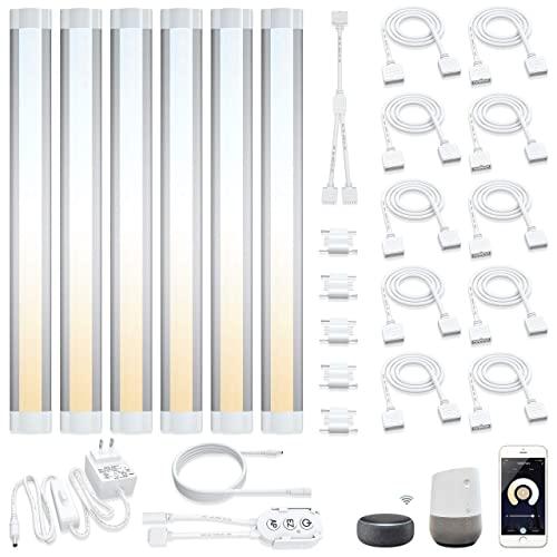 LED Smart Under Cabinet Lights Work with Alexa,Siri, Echo, Google Home (No Hub Required), 2700K to 6500K for Kitchen Under Counter, Bookcase or Display Cabinet(6 Lights Bar Kit)