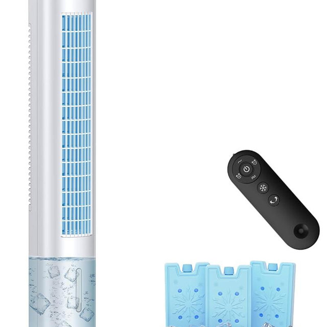MYICY Evaporative Air Cooler, 35" Windowless Air Conditioner Portable, 3 Speeds, 1.2L Water Tank, 3 Ice Packs, 20ft Remote, 7H Timer, No Hose No Window Needed,70° Oscillating Portable AC Unit for Room