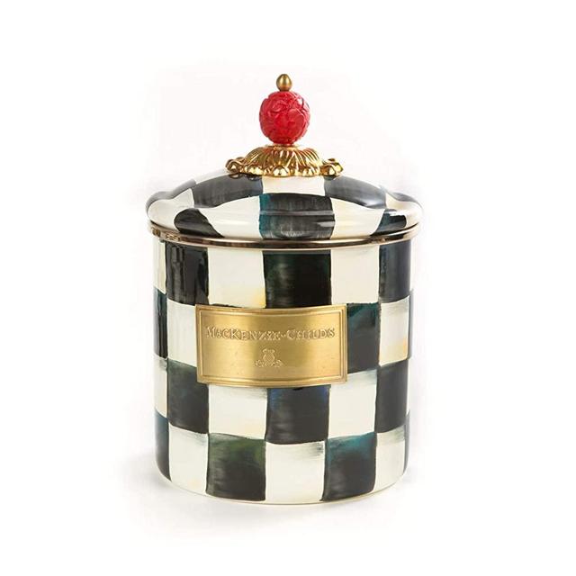 MacKenzie-Childs Courtly Check Canister, Sugar, Coffee or Flour Container with Lid, Small Black-and-White Kitchen Canister