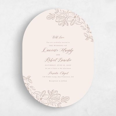 Beige Oval Wedding Invitation - Lisette Classic