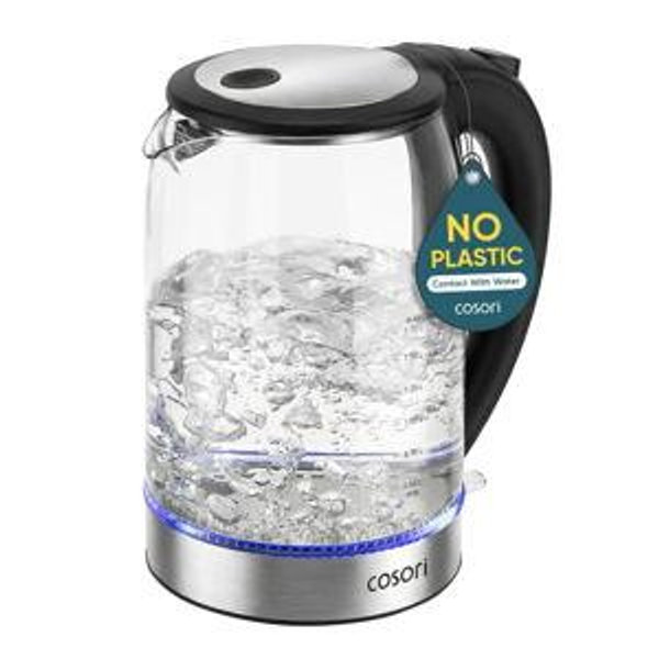 Cosori Electric Kettle, No Plastic Contact With Water, Wide Mouth For Easy Cleaning, Auto Shut Off, 1.7L Tea Kettle & Hot Water Boiler, Water Heater & Teapot, Borosilicate Glass, Black, 1500W