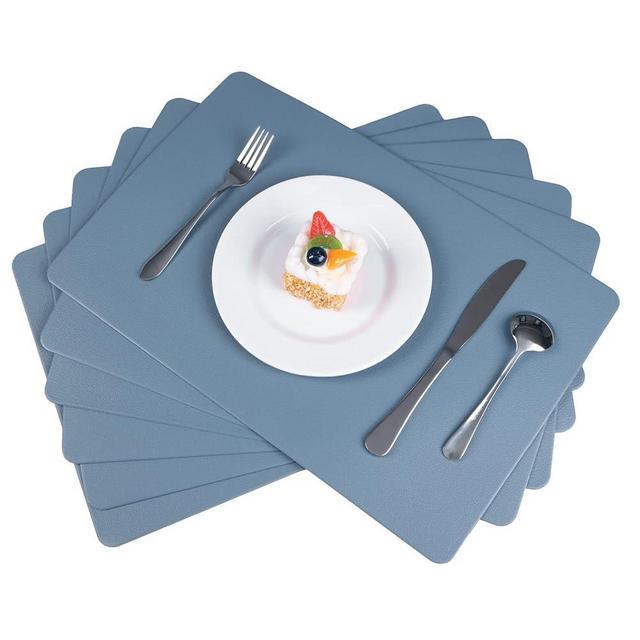 Vinjiasin Blue Leather Placemats Set of 6 Dinner Table Placemats for Kitchen Waterproof Heat Resistant Reversible Place Mats Wipeable Washable Easy to Clean Sturdy