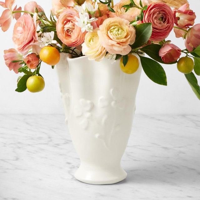 Aerin Floral Vase, 8", Glossy White