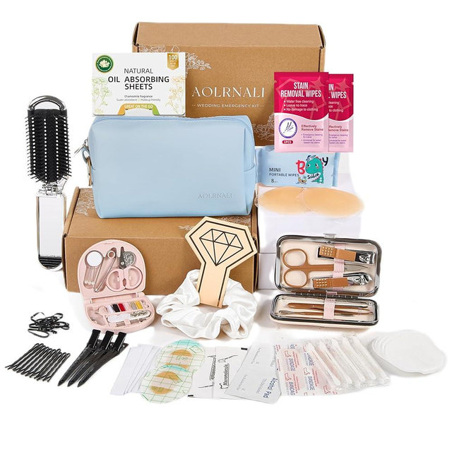 AOLRNALI Bridal Emergency Kit for Wedding Day, Wedding Essentials Survival Set for Team Bride, Must-Have 30+ Essentials Travel Kit with Makeup Bag