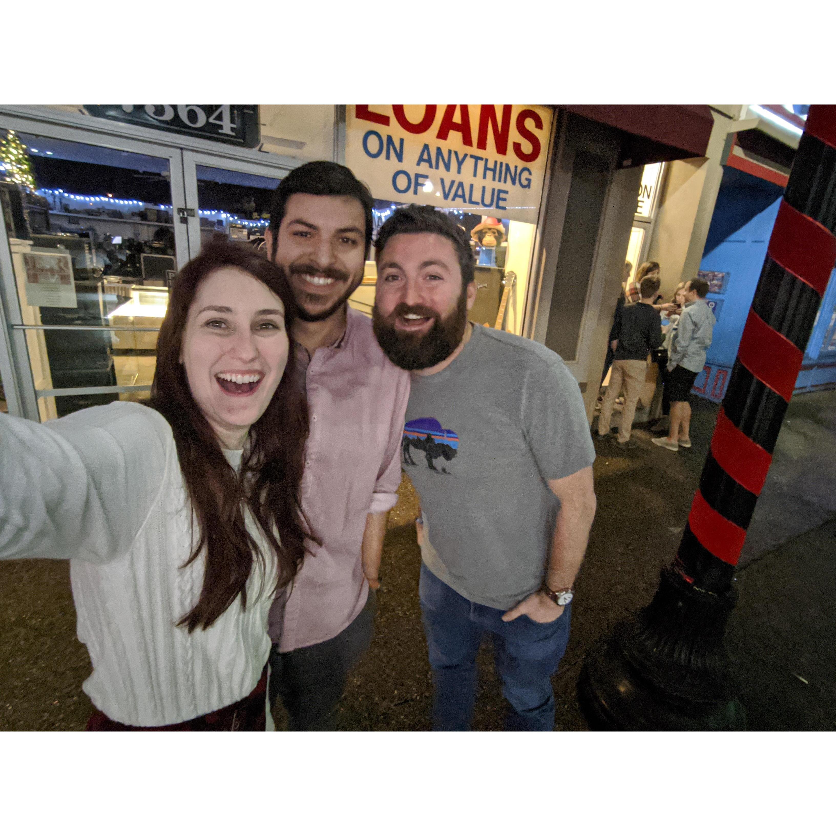 With groomsman Zach on Christmas night 2019