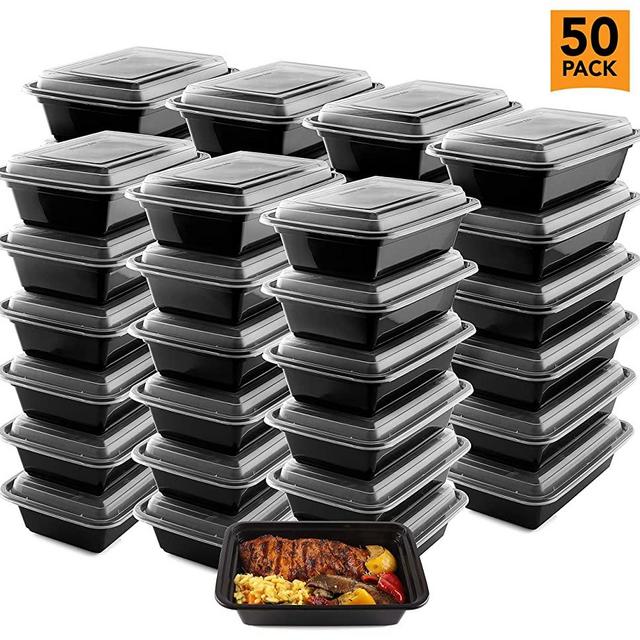 50-Pack Meal Prep Plastic Microwavable Food Containers meal prepping & Lids."{24 OZ.}" Black Rectangular Reusable Storage Lunch Boxes -BPA-free Food Grade- Freezer Dishwasher Safe -"PREMIUM QUALITY"