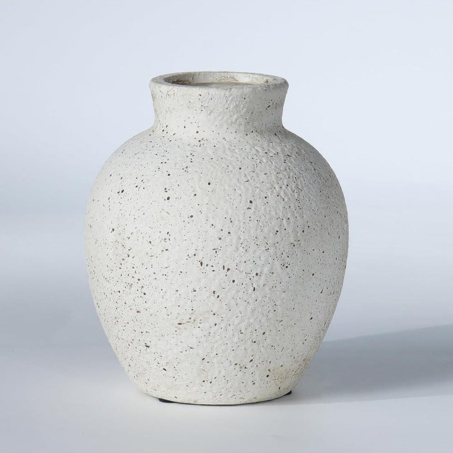 CheeryStow 6.1 Inch White Ink Dot Vase, Rustic Ceramic Vase for Home Decor, Farmhouse Decorative Flower Vase for Living Room,Entryway, Table Centerpiece, Perfect for Pampas Grass, Eucalyptus