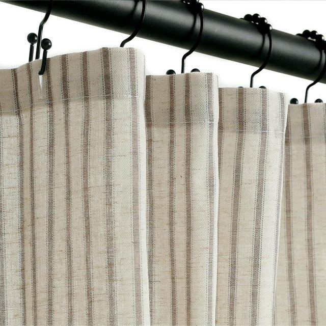 CasaTena Farmhouse Striped Shower Curtain - 72x84 Inches, Linen Blend Fabric, Breathable & Machine Washable, Rustic Taupe for Bathroom Decor (Hooks/Liner Not Included)