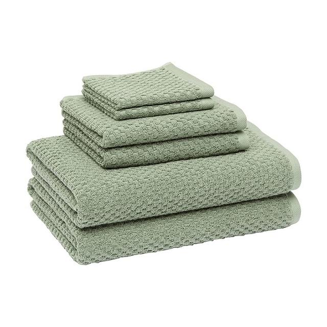 Amazon Basics Odor Resistant Textured Bath Towel Set - 6-Pieces, Green
