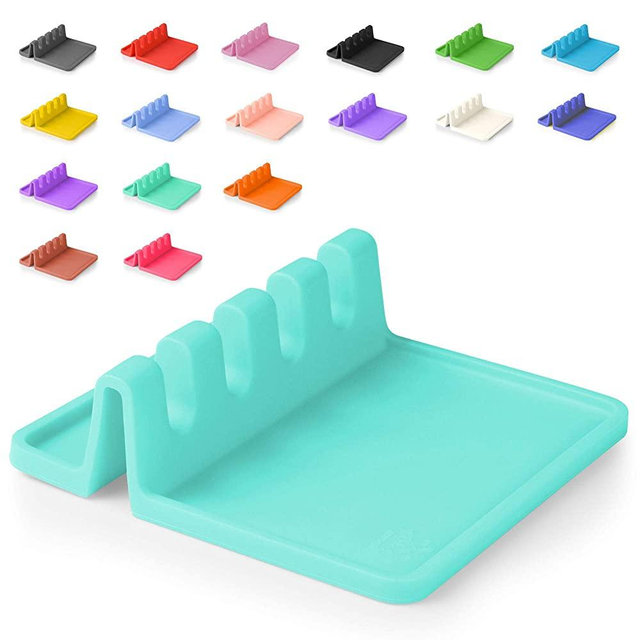 Silicone Utensil Rest with Drip Pad for Multiple Utensils, Heat-Resistant, BPA-Free Spoon Rest & Spoon Holder for Stove Top, Kitchen Utensil Holder for Ladles, Tongs & More - by Zulay (Aqua Sky)