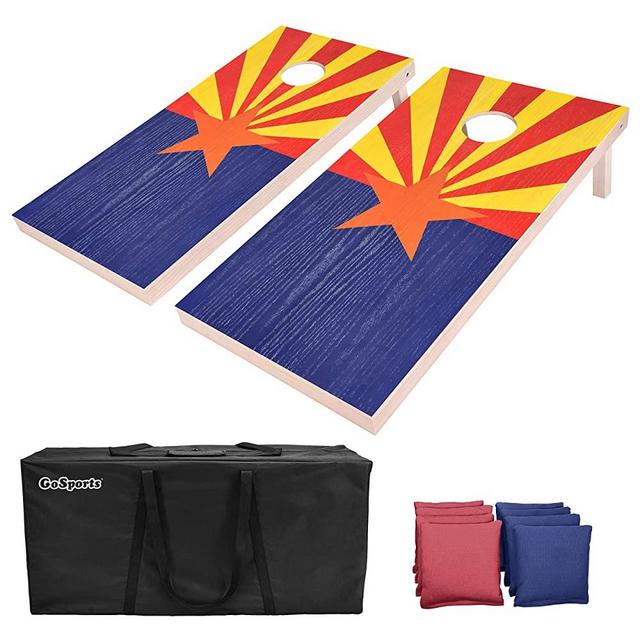 GoSports Flag Series Wood Cornhole Sets – Choose between American Flag and State Flags – Includes Two Regulation Size 4’ x 2’ Boards, 8 Bean Bags, Carrying Case and Game Rules