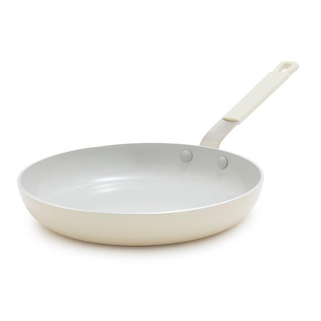 GreenPan x Bobby Flay 10" Nonstick Frying Pan Skillet, PFAS-Free Diamond Ceramic, Induction Suitable, Stay-Cool Silicone Handle, Easy Clean Dishwasher & Oven Safe, Egg & Omelet Pan, Cream