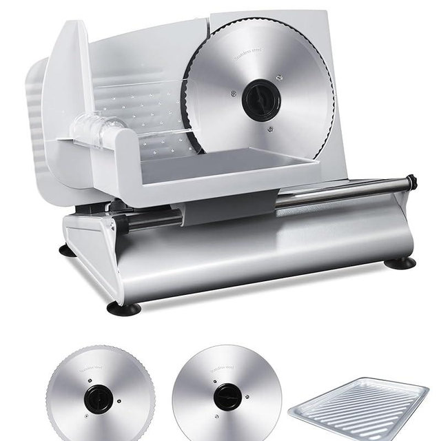Pterying Meat Slicer Machine for Home - 200W Electric Food Slicer with 2 Removable 7.5" Stainless Steel Blades and Tray, Adjustable and Child Lock Protection, Slicer Machine for Meat Bread