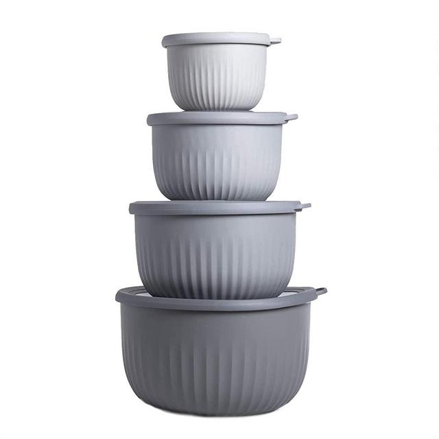 Cook with Color Mixing Bowls - 8 Piece Large Nesting Plastic Mixing Bowl Set with Lids (Grey Ombre)