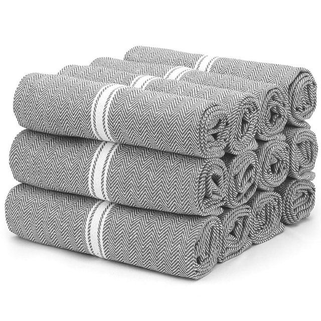 THREAD SPREAD Kitchen Towels Set - 100% Cotton Dish Towels for Kitchen - Pack of 12 Super Absorbent Kitchen Hand Towel - Grey Tea Towels - Quick Dry & Soft Durable Dish Cloths - 15”x25”, Grey Chambray