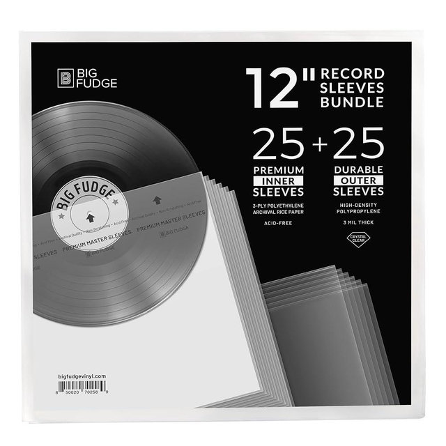 BIG FUDGE Vinyl Sleeves Inner and Outer - Vinyl Record Sleeves Inner and Outer - 25 x 12 High-Density Polypropylene Album Covers & 25 x 12 Archival Anti-Static Rice Paper Inner