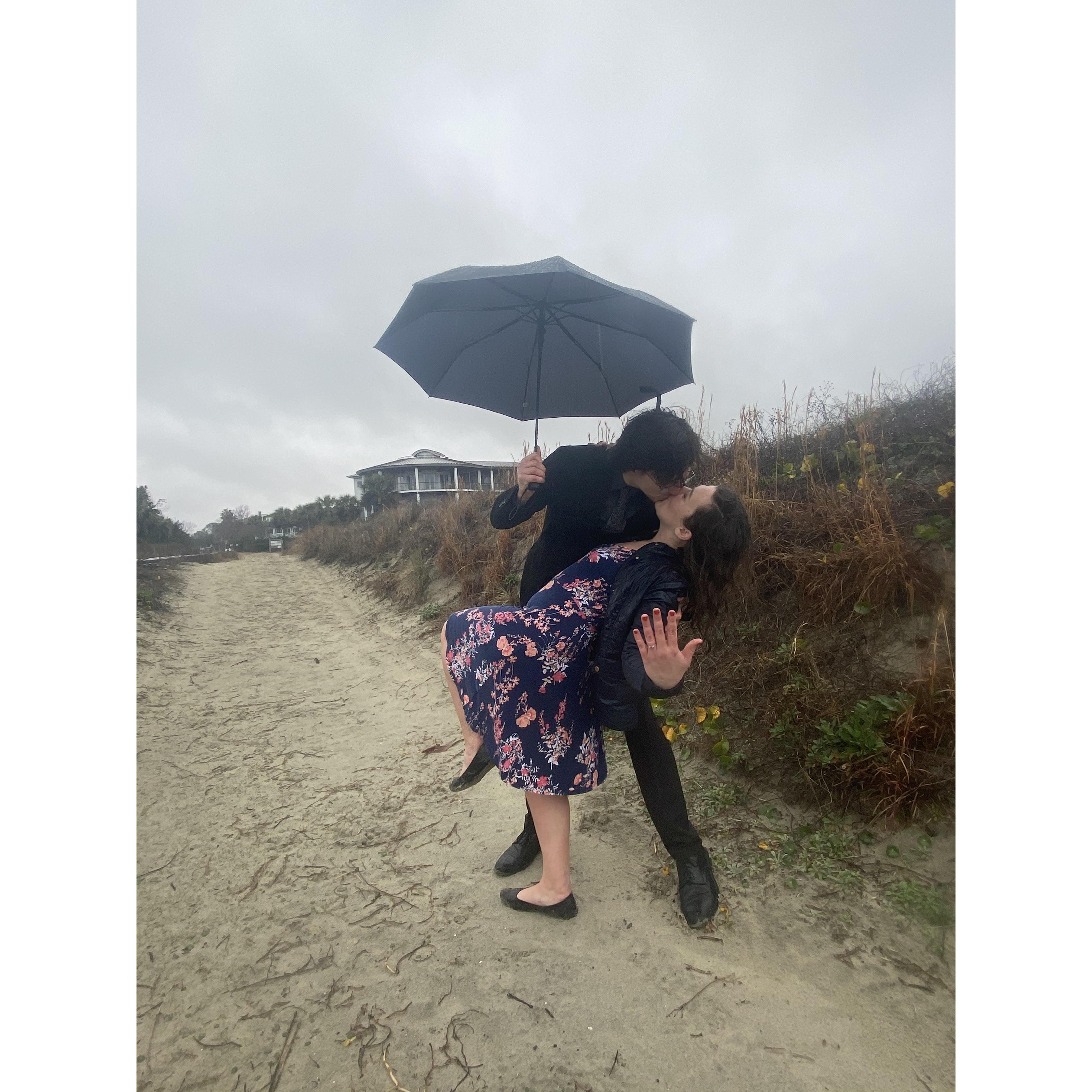 A picture on the beach we went to after the proposal