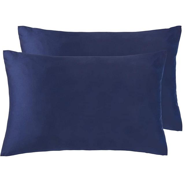 NTBAY Zippered Satin Pillowcases, Super Soft and Luxury Queen Pillow Cases Set of 2, Navy Blue
