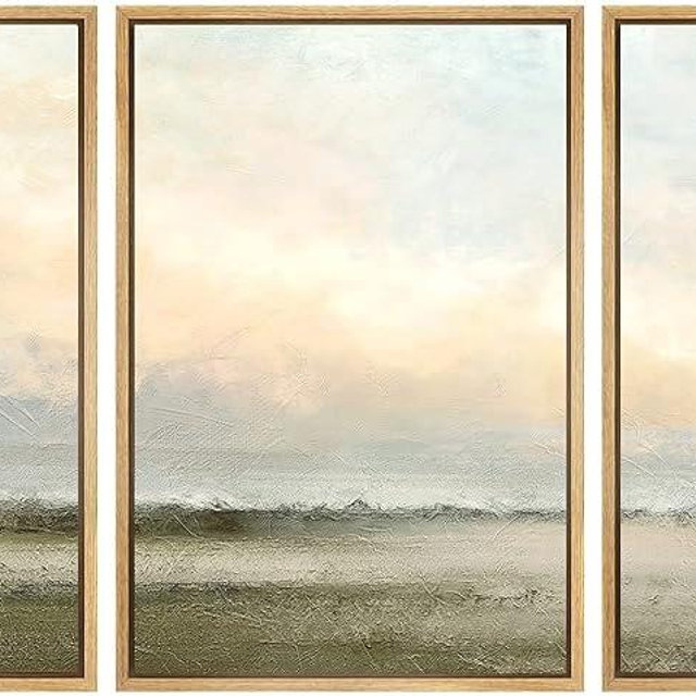 SIGNWIN Framed Canvas Print Wall Art Set Minimal Pastel Sunset Desert Landscape Nature Abstract Illustrations Modern Art Decorative Nordic for Living Room, Bedroom, Office - 16"x24"x3 Natural