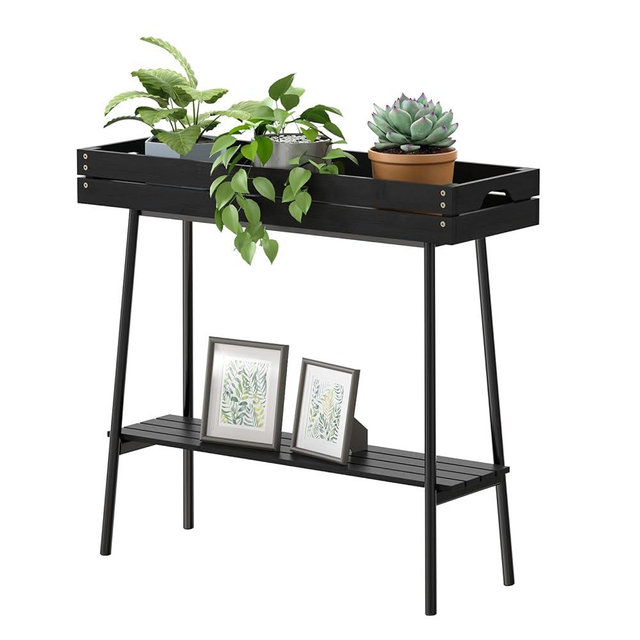 BAMBANG Bamboo Plant Stand Indoor, 2 Tier Small Plant Table, Tall Plant Stand for Indoor Plants, Window Sill Plant Shelf, Flower Pot Holder Plant Bench Plant Rack for Living Room Outdoor, Black