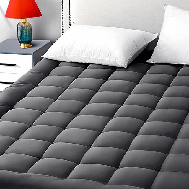 EASELAND California King Mattress Pad Pillow Top Mattress Cover Quilted Fitted Mattress Protector Long Cotton Top 8-21" Deep Pocket Cooling Mattress Topper (72x84 Inches, Dark Grey)