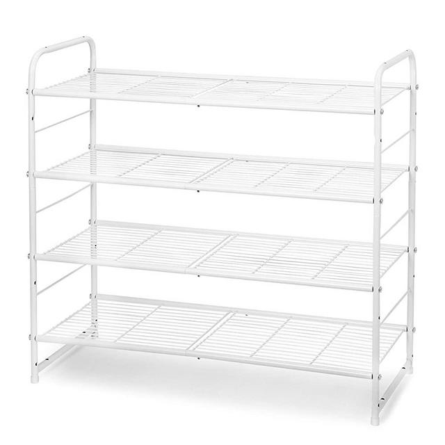 Simple Trending 4-Tier Stackable Shoe Rack, Expandable & Adjustable Shoe Organizer Storage Shelf, Wire Grid, White