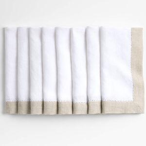 Marin Natural and Cream EUROPEAN FLAX ™-Certified Linen Napkins with Hemstitch, Set of 8 (Color: Natural & Cream)