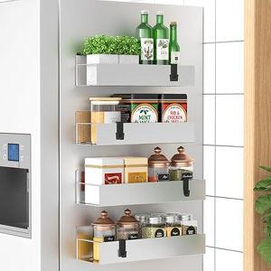 4 Pack Magnetic Spice Storage Rack Organizer for Refrigerator and Oven, Silver Fridge Organizers and Storage