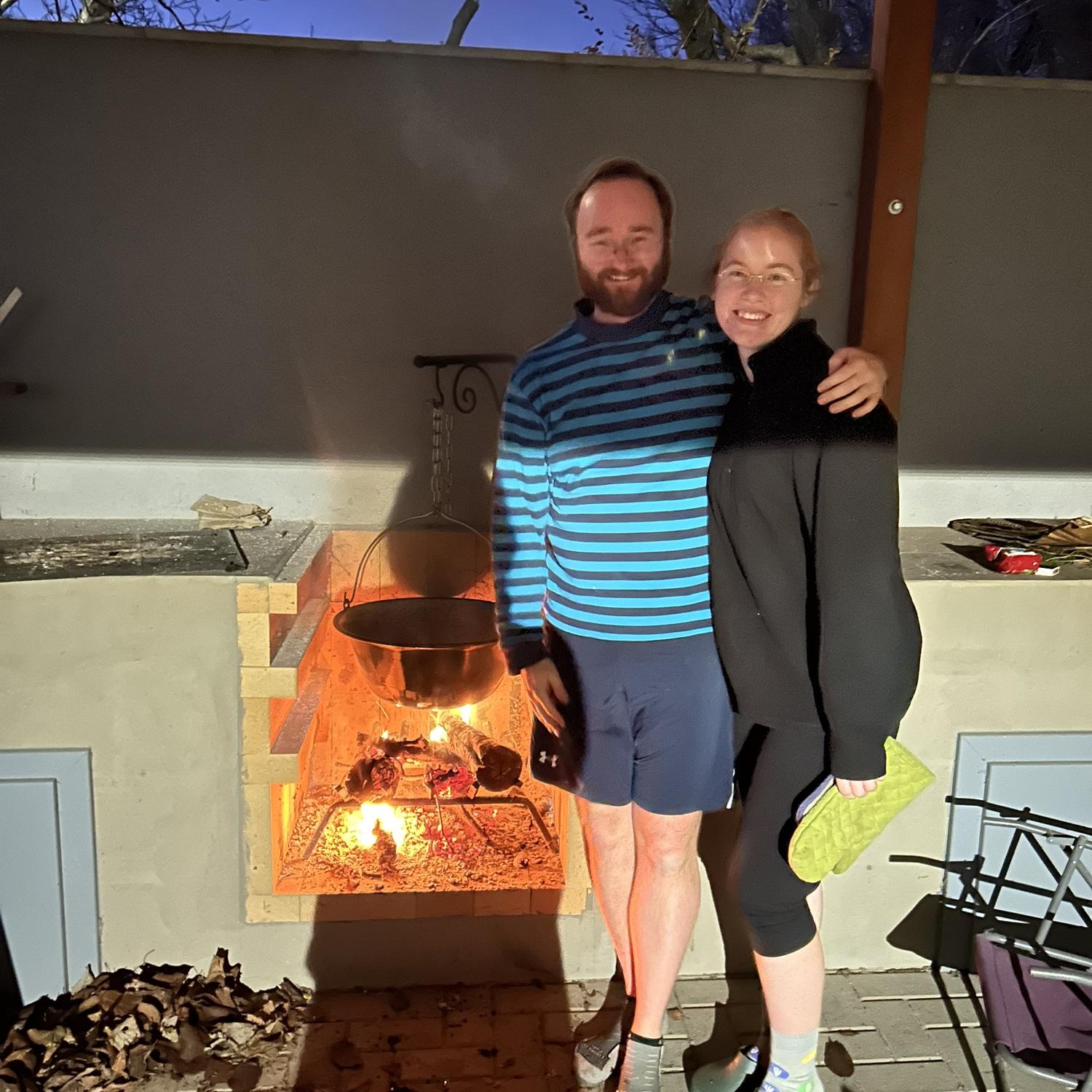 Making fish soup over an open fire! Reed is wearing Anton’s shirt, and Anna is doing a sorority squat.