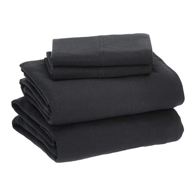Amazon Basics Cotton Jersey Bed Sheet Set - Queen, Black