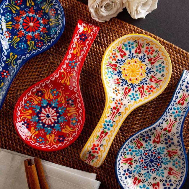 Ceramic Spoon Rest 21cm, Handmade Turkish Ceramic Tray, Hand Painted, Microwave Safe, Lead-Free, Food-Safe, Handmade Pottery, Gifts For Mom