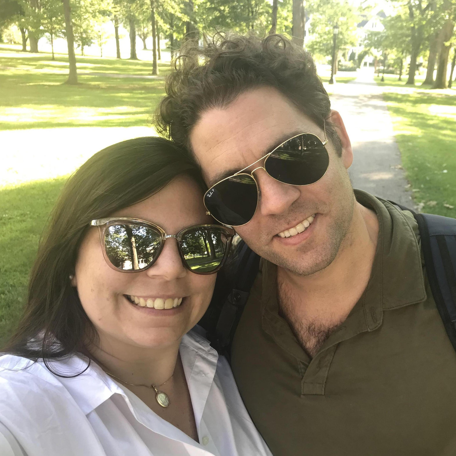 Walking Valentina down one of Michael's memory lanes as we visited the lush Bates College quad in Lewiston, ME.