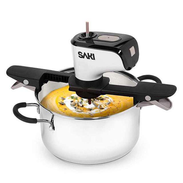 SAKI Automatic Pot Stirrer for Cooking, with 2 speeds, Adjustable, Hands Free, BPA free, Cordless and Rechargeable (2021 Updated Battery)