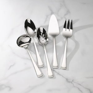 Lenox Silverware Serving Utensils Sets, Portola 5-Piece Hostess Set, Flatware Set, 18/10 Stainless Steel, Serving Spoons Fork Ladel & Pie Server, Mirror Finish Dishwasher Safe (Silver 5 Piece)