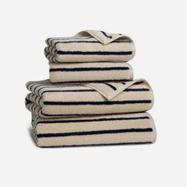 Super-Plush Turkish Cotton Bath Towel Bundle - Striped Midnight Navy