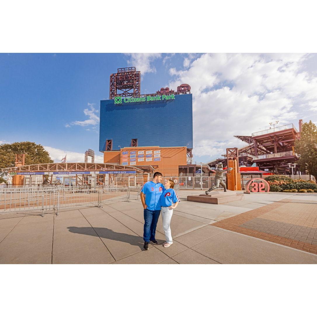 We got some more engagement pictures in September 2025, we first went to Citizens Bank Park to take a few!