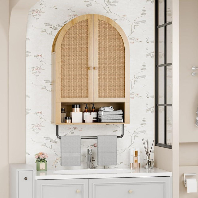 BONITURE Bathroom Wall Cabinet, Modern Medicine Cabinet with with Adjustable Wood Shelf, Large Storage Cabinet for Bathroom, Livingroom, Kitchen, Nature