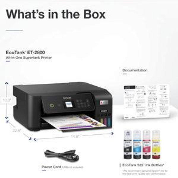 Epson EcoTank ET-2800 Wireless Color All-in-One Cartridge-Free Supertank with Scan and Copy, The Ideal Basic Home Printer - Black