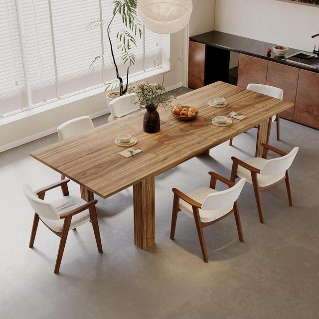 JassmiPkwy Expandable Dining Table for 6 8 People, Rectangular Wooden Indoor Dinner Tables, Large Kitchen Dining Table for Home,Brown