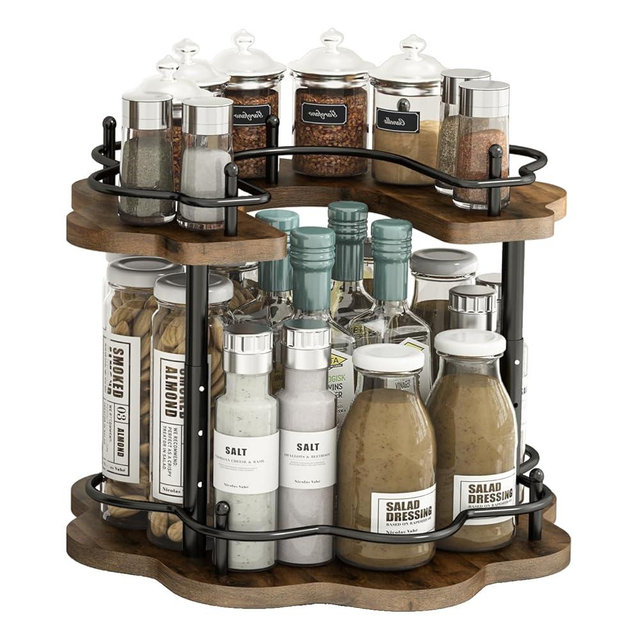 LIAISIMI 2 Tier Lazy Susan Organizer,2-Tier Spinning Spice Rack with Stable Carousel Base & 4 Height Settings for Cupboard Kitchen Countertop Dining Table Cupboard (Petal Shape)