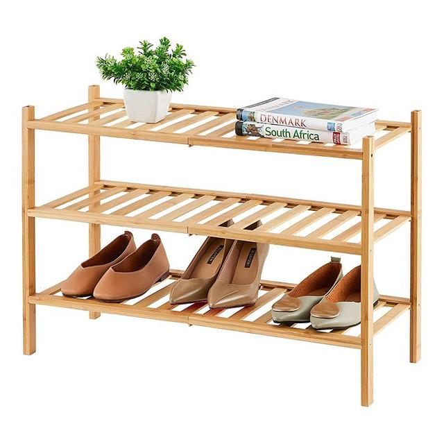 3-Tier Bamboo Shoe Rack for Entryway, Stackable | Foldable | Natural, Shoe Organizer for Hallway Closet, Suitable for Indoor Outdoor