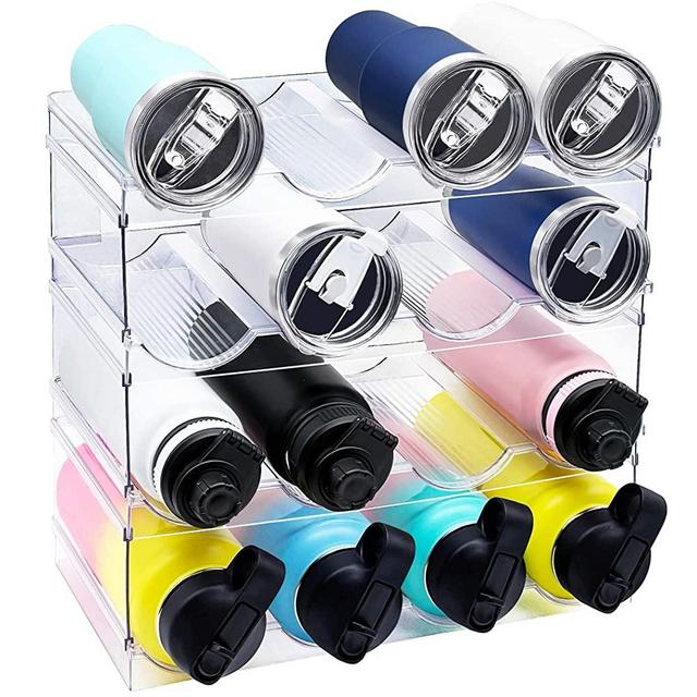 Spaclear Water Bottle Organizer, Stackable Kitchen Home Pantry Organization and Storage Shelf, Plastic Water Bottle Holder for Fridge Cabinet Organizer and Storage, Tumbler Travel Mug Cup Organizer