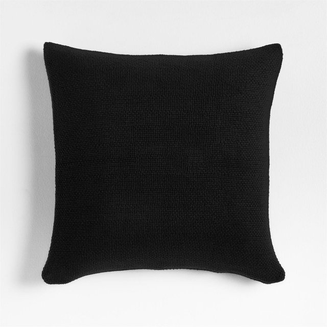 Organic Cotton Basketweave 20"x20" Ink Black Throw Pillow with Down-Alternative Insert