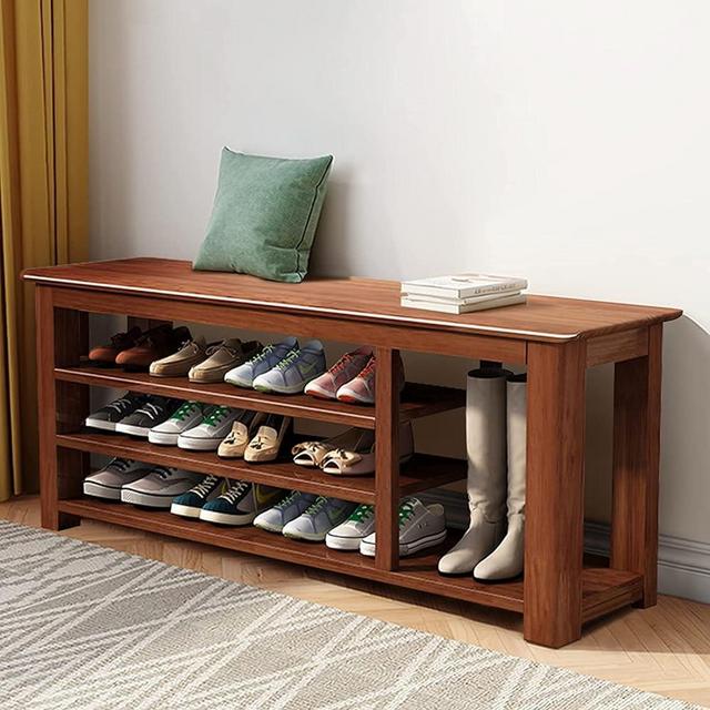 OAKHAM 47" Shoe Storage Bench, Adjustable Height 3 Layers of Entryway Bench, 12 Pairs of Bamboo Shoe Rack Organizer for Entryway,Hallway, Holds up to 330lb