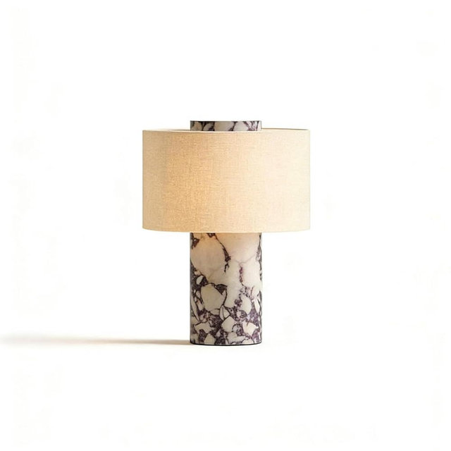 Ytyhmz Marble Luxury Stone Rechargeable Touch Table Lamp, Cylindrical Shape, Linen Cloth Fiber Lampshade, High-End and Light Luxury, Bedroom Bedside Table Night Light（Black, White）