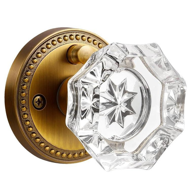 SORWDUERM Antique Brass Door Knobs Crystal Door Knob Interior Privacy Door Knob for Bedroom and Bathroom Glass Door Knob,Zinc Alloy 2 Pack