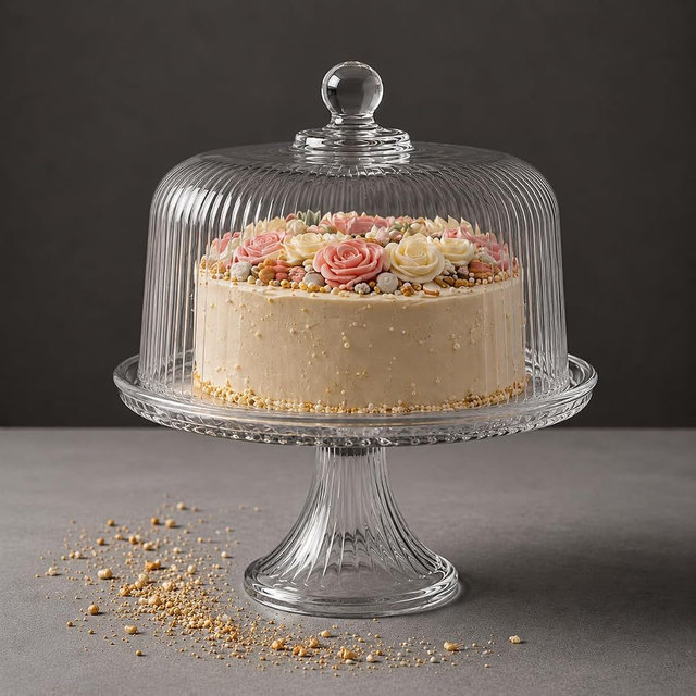 Vintage-Style Crystal Glass Cake Stand with Dome Lid – Elegant Dessert Display & Cake Holder for Cakes, Cupcakes, Pastries & Fruits