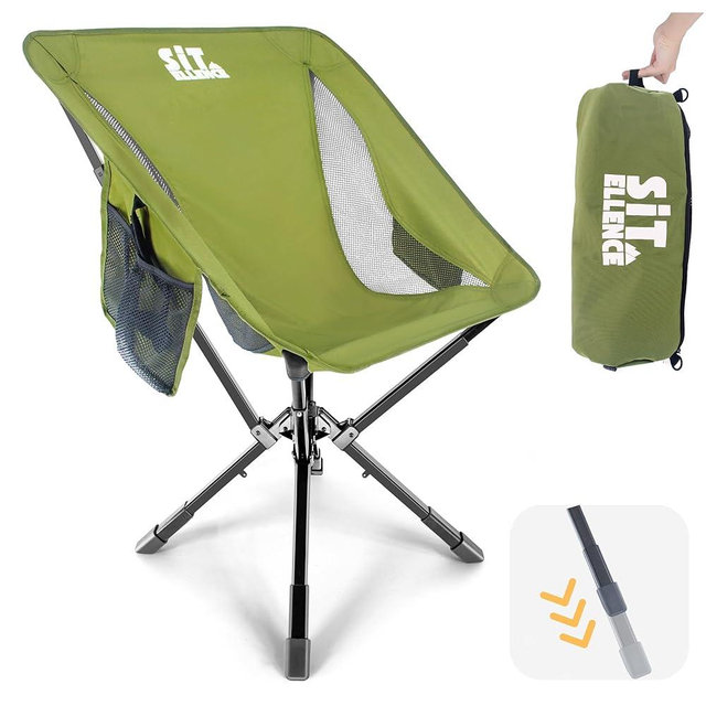 ADJ-S2 Portable Camping Chair - Adjustable Height Folding Chair, Compact Collapsible Chair Setup in 8s, Outdoor Chair for Camping, Beach, Sports/Music Events, Supports 330LBS - Green 2025 Edition