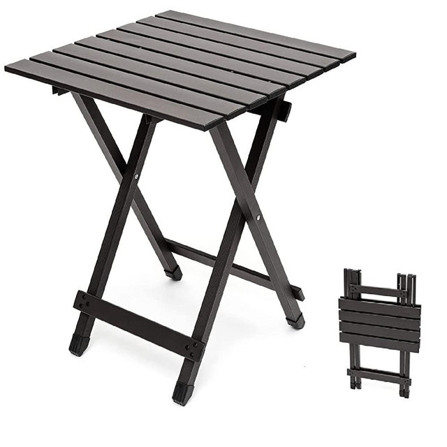 Sunnyfeel Folding Camping Table - Lightweight Aluminum Portable Picnic Table, 18.5x18.5x24.5 Inch for Cooking, Beach, Hiking, Travel, Fishing, BBQ, Indoor Outdoor Small Foldable Camp Tables (Brown)