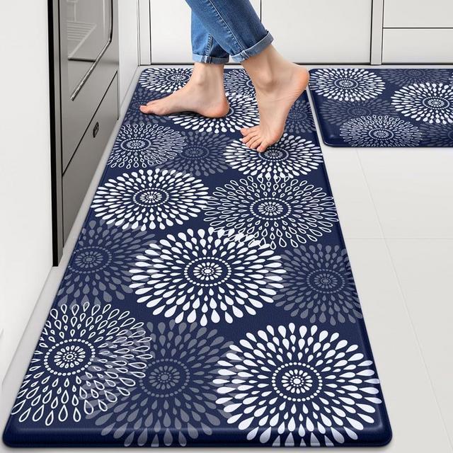 LuxStep Kitchen Mat Cushioned Rugs Anti-Fatigue Mats for Kitchen Floor,Waterproof Non-Slip Mats and Rugs Set for Office,Floor,Laundry 17.3"×30"+17.3"×47",Blue